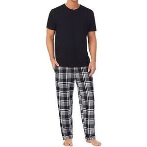Cuddl Duds Black Short Sleeve Shirt + Plaid Pants Sleep Lounge Set Men's M